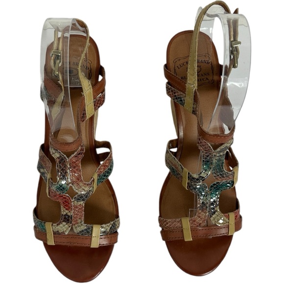 Lucky Brand Keena Platform Wedge Sandals Y2K Slingback Womens Size 9.5 Snake 4" - Picture 4 of 11